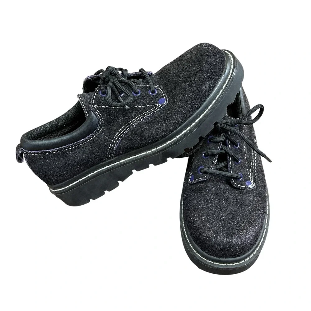 Y2K Suede Leather Arizona Platform Chunky Oxford Boots Women's 8 Black Purple‎